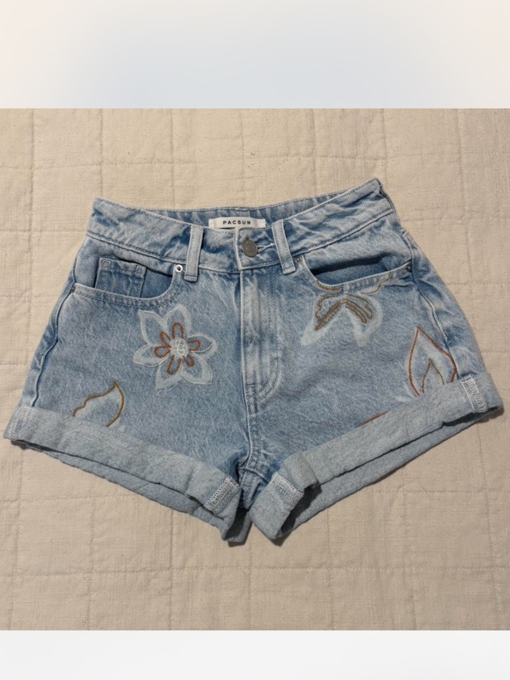 PacSun Floral Embroidered Denim Shorts